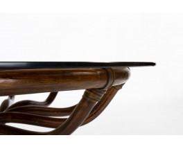 Table basse Bernard Govin modèle rond en bambou et verre édition Eguizier 1976