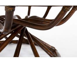 Table basse Bernard Govin modèle rond en bambou et verre édition Eguizier 1976