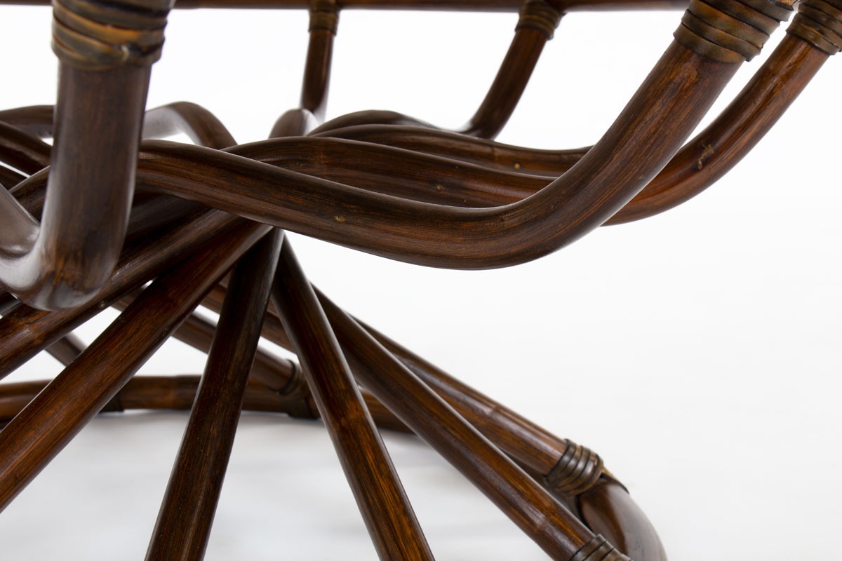 Table basse Bernard Govin modèle rond en bambou et verre édition Eguizier 1976