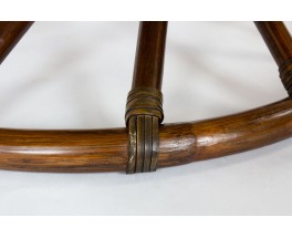 Table basse Bernard Govin modèle rond en bambou et verre édition Eguizier 1976