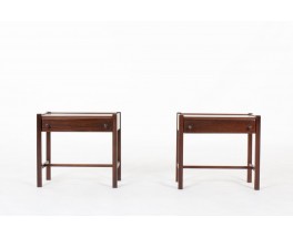 Paire de chevets vintage en acajou par Jacques Hauville pour Roche Bobois, France 1950