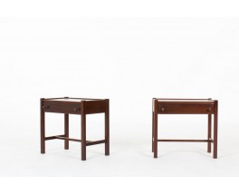 Pair of vintage mahogany bedside tables by Jacques Hauville for Roche Bobois, France 1950s