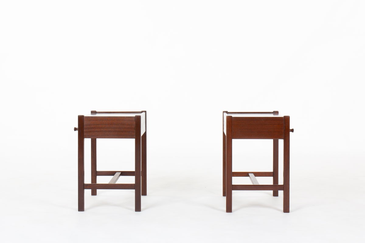 Paire de chevets vintage en acajou par Jacques Hauville pour Roche Bobois, France 1950