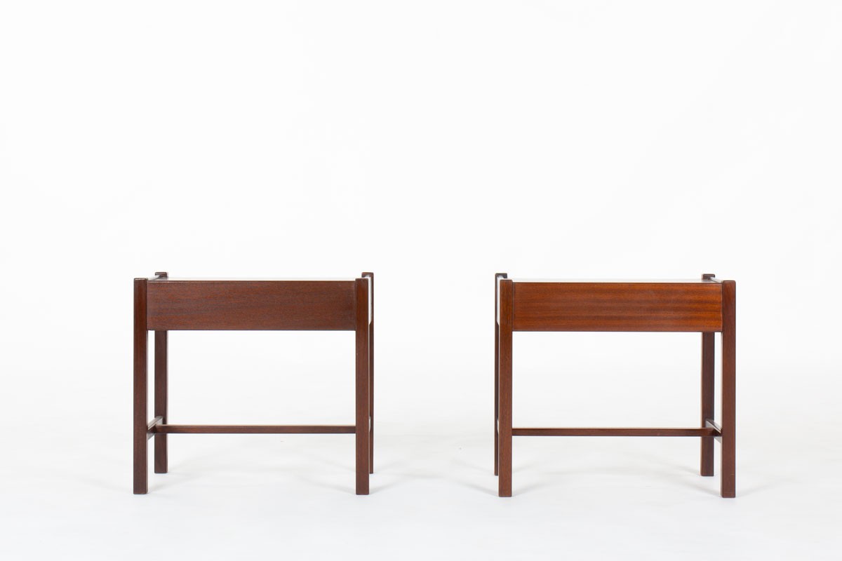 Paire de chevets vintage en acajou par Jacques Hauville pour Roche Bobois, France 1950