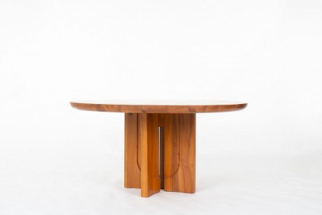 Luigi Gorgoni round dining table in elm edition Roche Bobois 1980