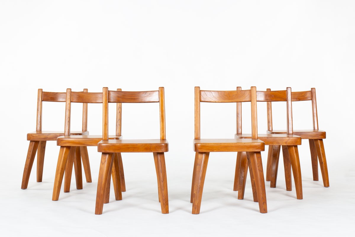 Chairs in elm design brutalist chalet spirit 1950 set of 6