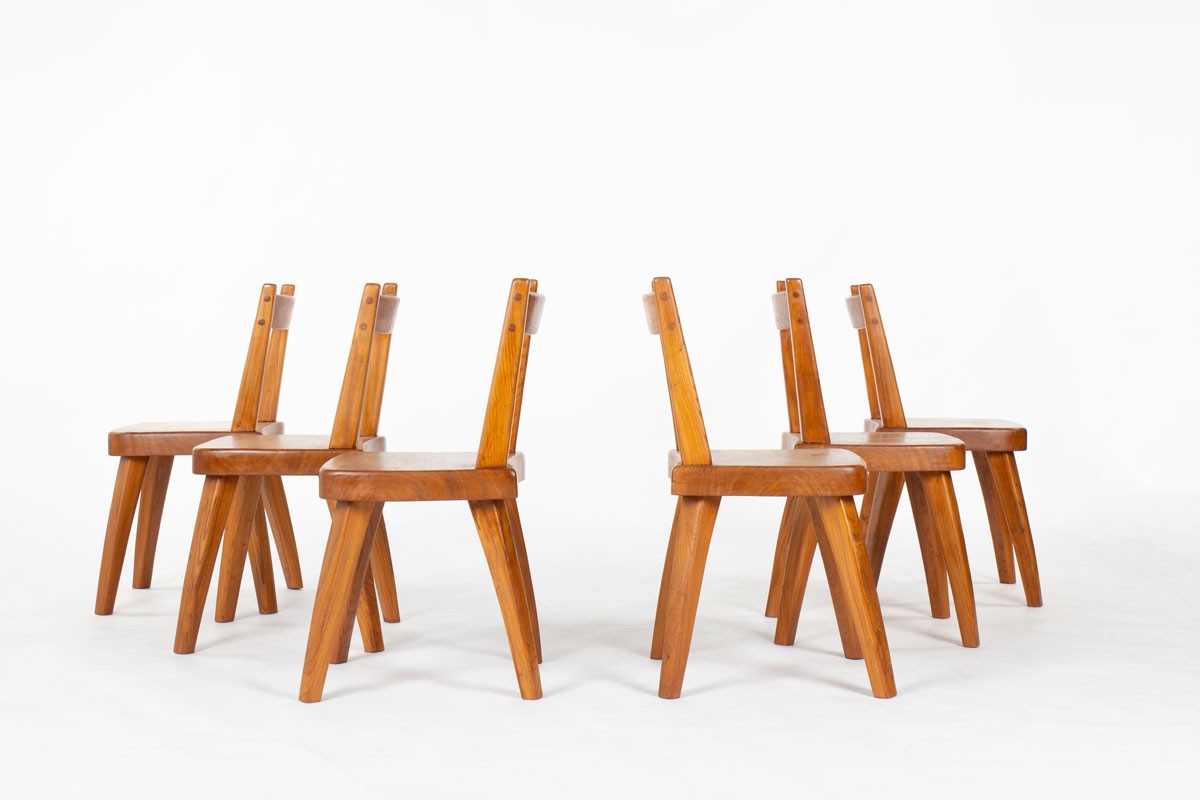 Chairs in elm design brutalist chalet spirit 1950 set of 6