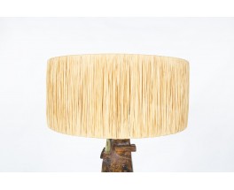 Lamp in green ceramic and raffia lampshade 1960
