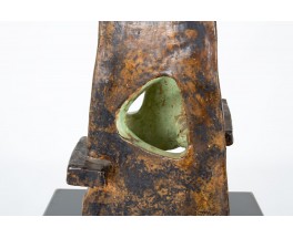 Lamp in green ceramic and raffia lampshade 1960