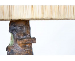 Lamp in green ceramic and raffia lampshade 1960