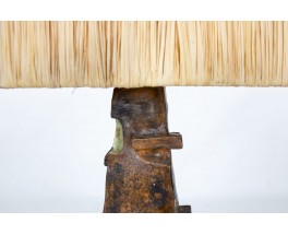 Lamp in green ceramic and raffia lampshade 1960