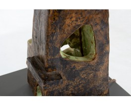 Lamp in green ceramic and raffia lampshade 1960