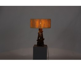 Lamp in green ceramic and raffia lampshade 1960