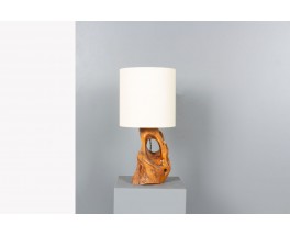 Lampe en olivier avec abat-jour papier 1950