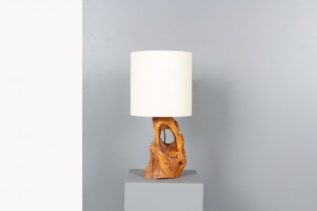 Lampe en olivier avec abat-jour papier 1950