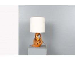 Lampe en olivier avec abat-jour papier 1950