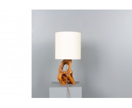 Lampe en olivier avec abat-jour papier 1950