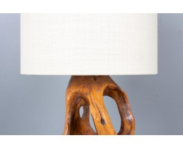 Lampe en olivier avec abat-jour papier 1950