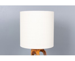 Lampe en olivier avec abat-jour papier 1950