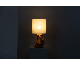 Lampe en olivier avec abat-jour papier 1950