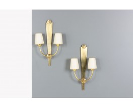 Wall lights in brass with paper lampshades 1950 set of 2