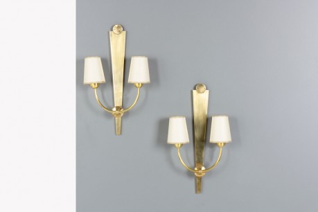 Wall lights in brass with paper lampshades 1950 set of 2