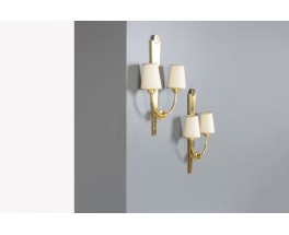 Wall lights in brass with paper lampshades 1950 set of 2