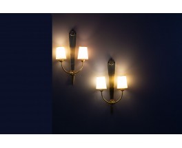 Wall lights in brass with paper lampshades 1950 set of 2