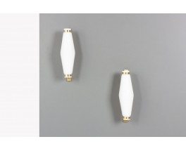 Appliques Stilnovo en laiton et opaline 1950 set de 2