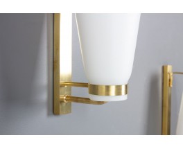 Wall lights by Stilnovo in brass and opaline glass 1950 set of 2