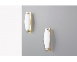Appliques Stilnovo en laiton et opaline 1950 set de 2