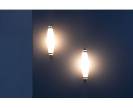 Wall lights by Stilnovo in brass and opaline glass 1950 set of 2