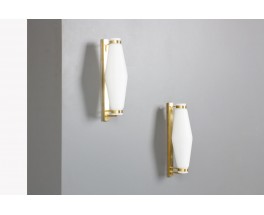 Appliques Stilnovo en laiton et opaline 1950 set de 2