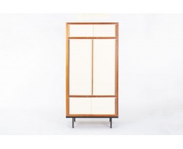 Armoire André Sornay en acajou et panneaux beige 1960