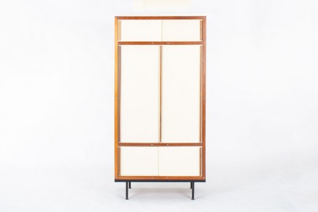 Armoire André Sornay en acajou et panneaux beige 1960