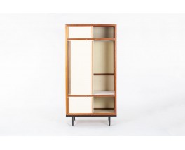 Armoire André Sornay en acajou et panneaux beige 1960