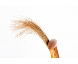 Fauteuil orme et rotin design éthnique 1980