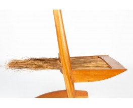 Fauteuil orme et rotin design éthnique 1980