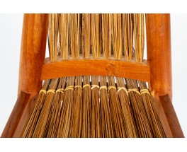 Fauteuil orme et rotin design éthnique 1980