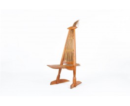 Elm and rattan armchair ethnic design 1980