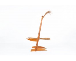 Fauteuil orme et rotin design éthnique 1980