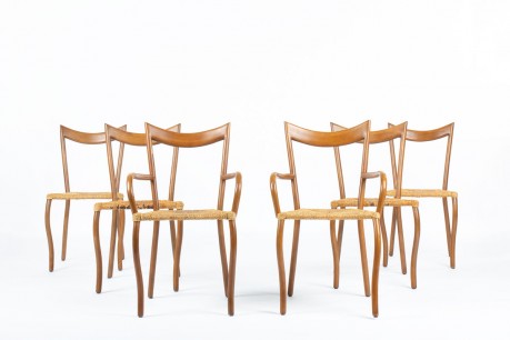 Chaises Val Padilla modèle Manila corde et bois édition Jasper Conran 1970 set de 6