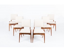 Chaises Maurice Pré acajou et coton beige 1950 set de 6