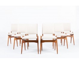 Maurice Pre chairs in mahogany and beige cotton 1950 set of 6