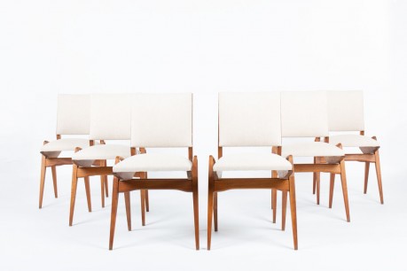 Chaises Maurice Pré acajou et coton beige 1950 set de 6