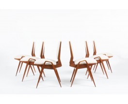 Maurice Pre chairs in mahogany and beige cotton 1950 set of 6