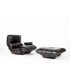 Fauteuil et repose pieds Michel Ducaroy modèle Marsala en cuir noir édition Ligne Roset 1970