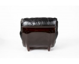 Michel Ducaroy armchair and footrest model Marsala in black leather edition Ligne Roset 1970