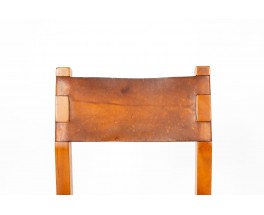 Chaises en orme et cuir édition Maison Regain 1980 set de 6