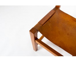 Chairs in elm and leather edition Maison Regain 1980 set of 6